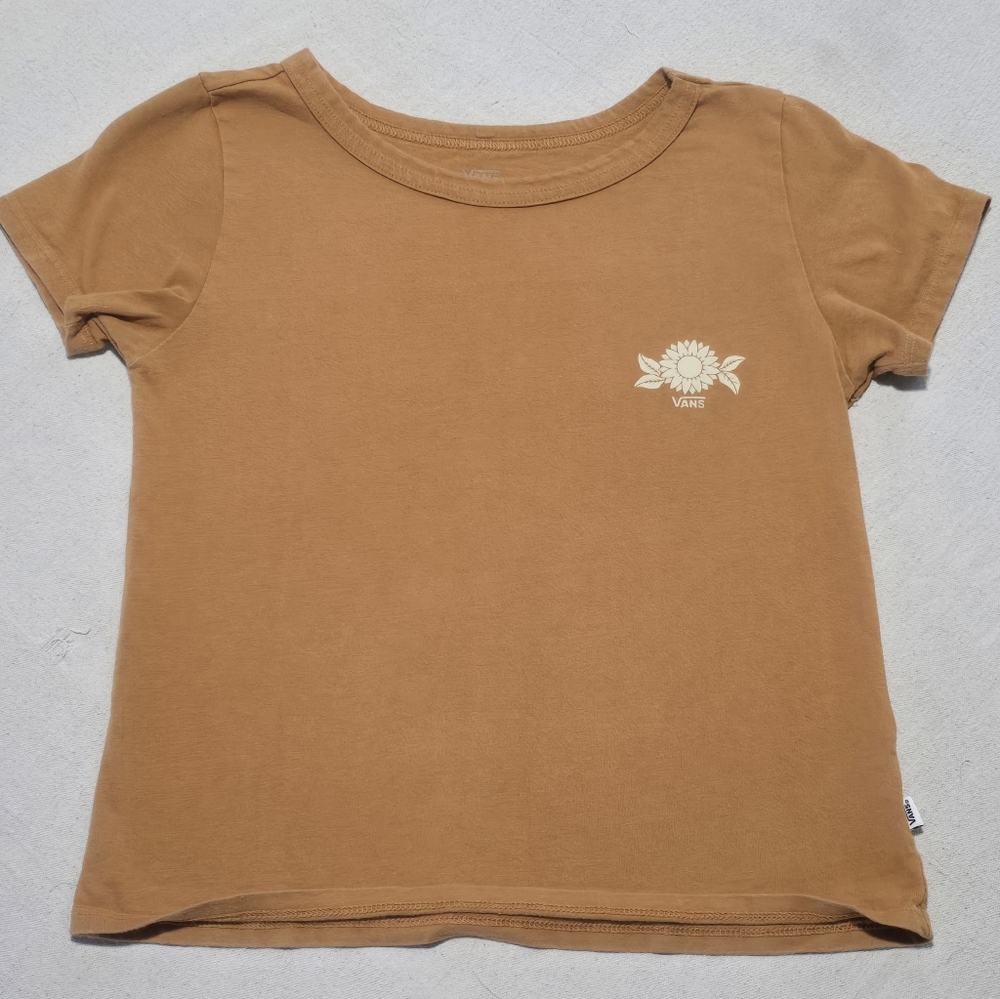 VANS OFF THE WALL CROP TOP WITH SUNFLOWER GRAPHIC TSHIRT GOLD SIZE XS PREOWNED